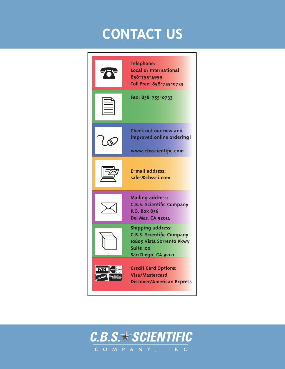 Contact us | C.B.S. Scientific ECU-040 User Manual | Page 16 / 16
