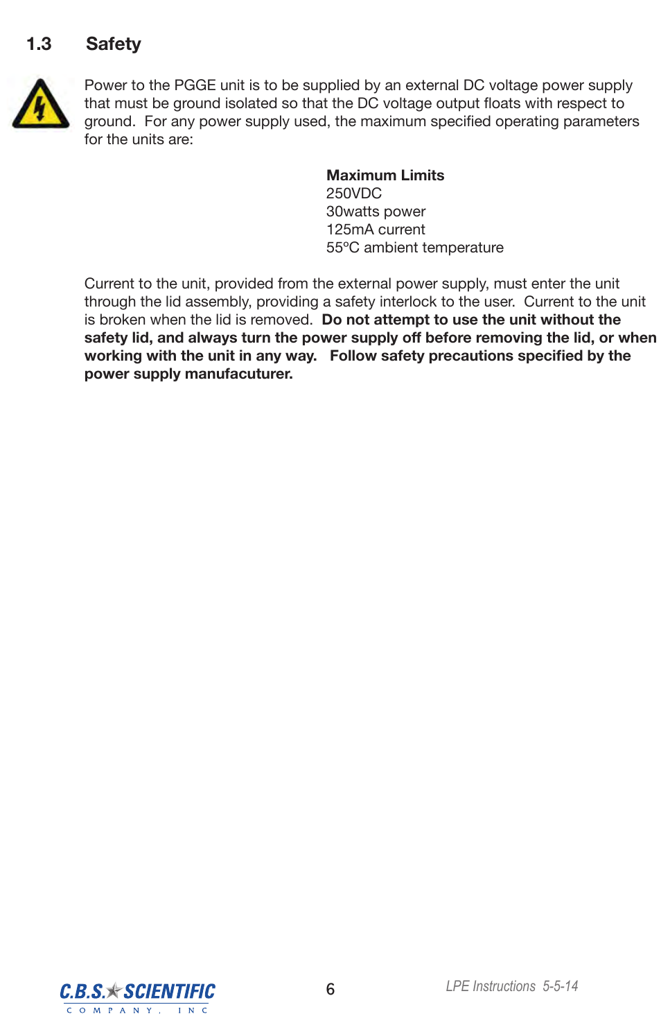 3 safety | C.B.S. Scientific LPE-4003-220V User Manual | Page 6 / 16