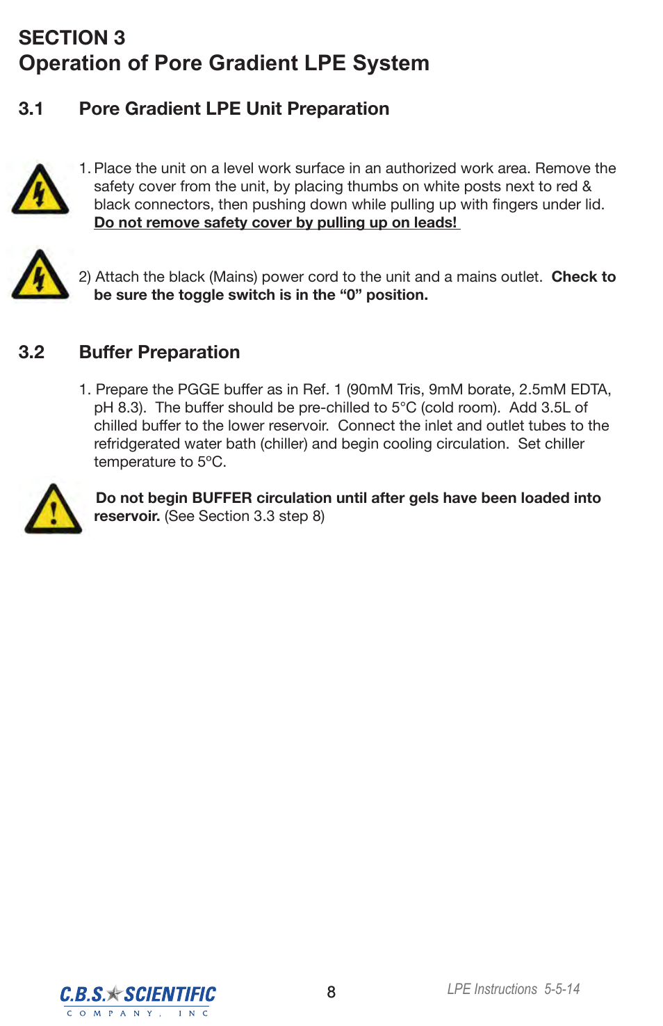 Operation of pore gradient lpe system | C.B.S. Scientific LPE-4003-220V User Manual | Page 8 / 16