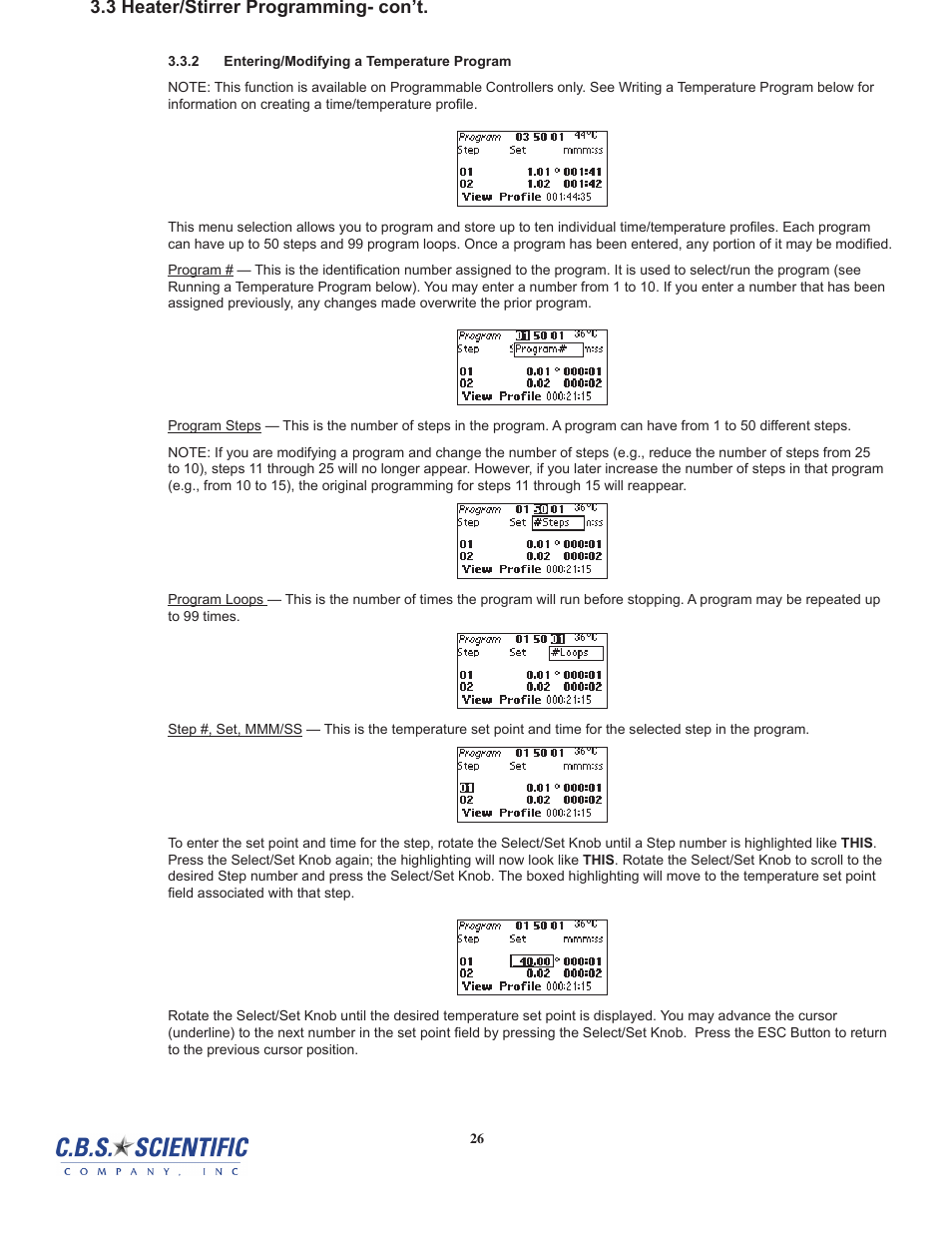 3 heater/stirrer programming- con’t | C.B.S. Scientific DTSK-2401-220 User Manual | Page 26 / 60