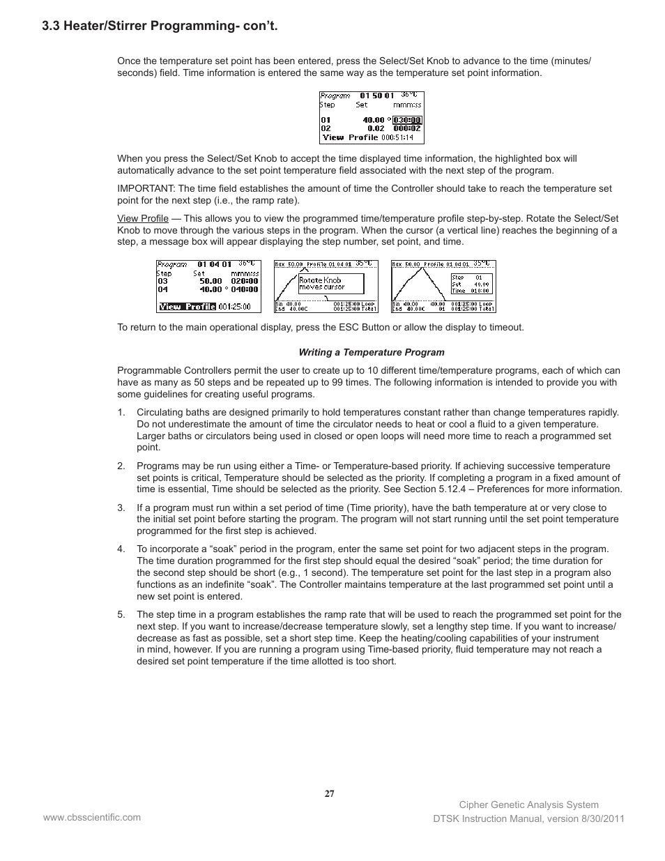 3 heater/stirrer programming- con’t | C.B.S. Scientific DTSK-2401-220 User Manual | Page 27 / 60