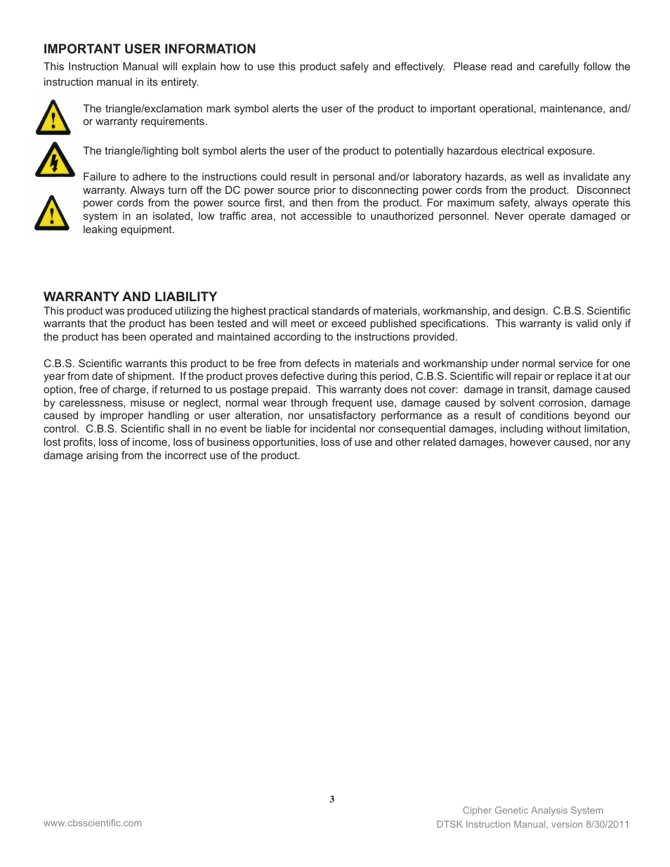 C.B.S. Scientific DTSK-2401-220 User Manual | Page 3 / 60