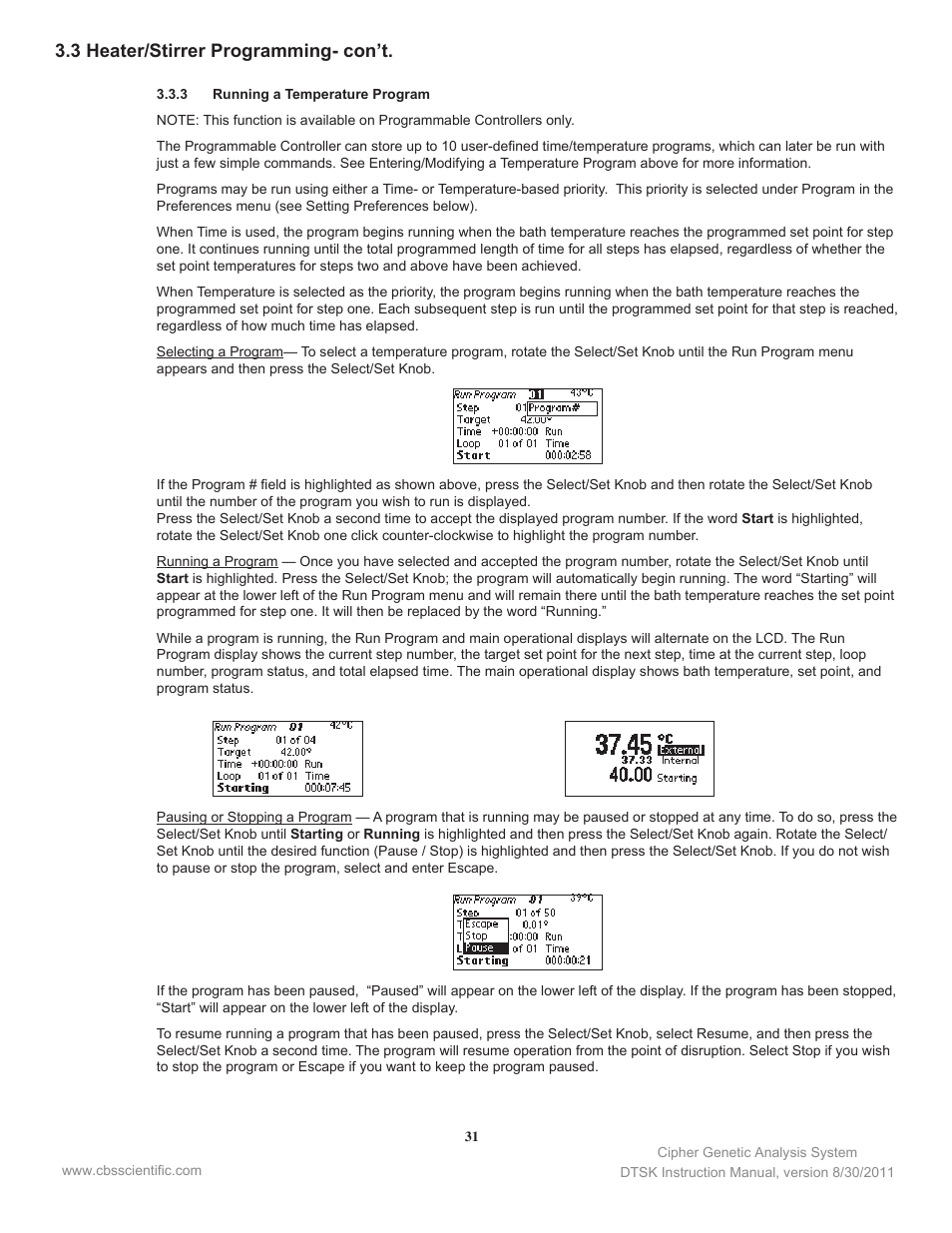 3 heater/stirrer programming- con’t | C.B.S. Scientific DTSK-2401-220 User Manual | Page 31 / 60