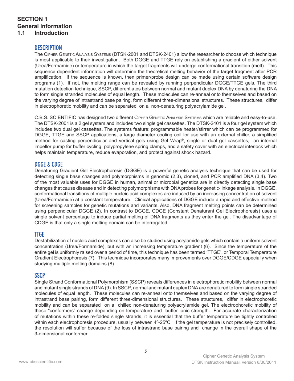 Description, Dgge & cdge, Ttge | Sscp | C.B.S. Scientific DTSK-2401-220 User Manual | Page 5 / 60