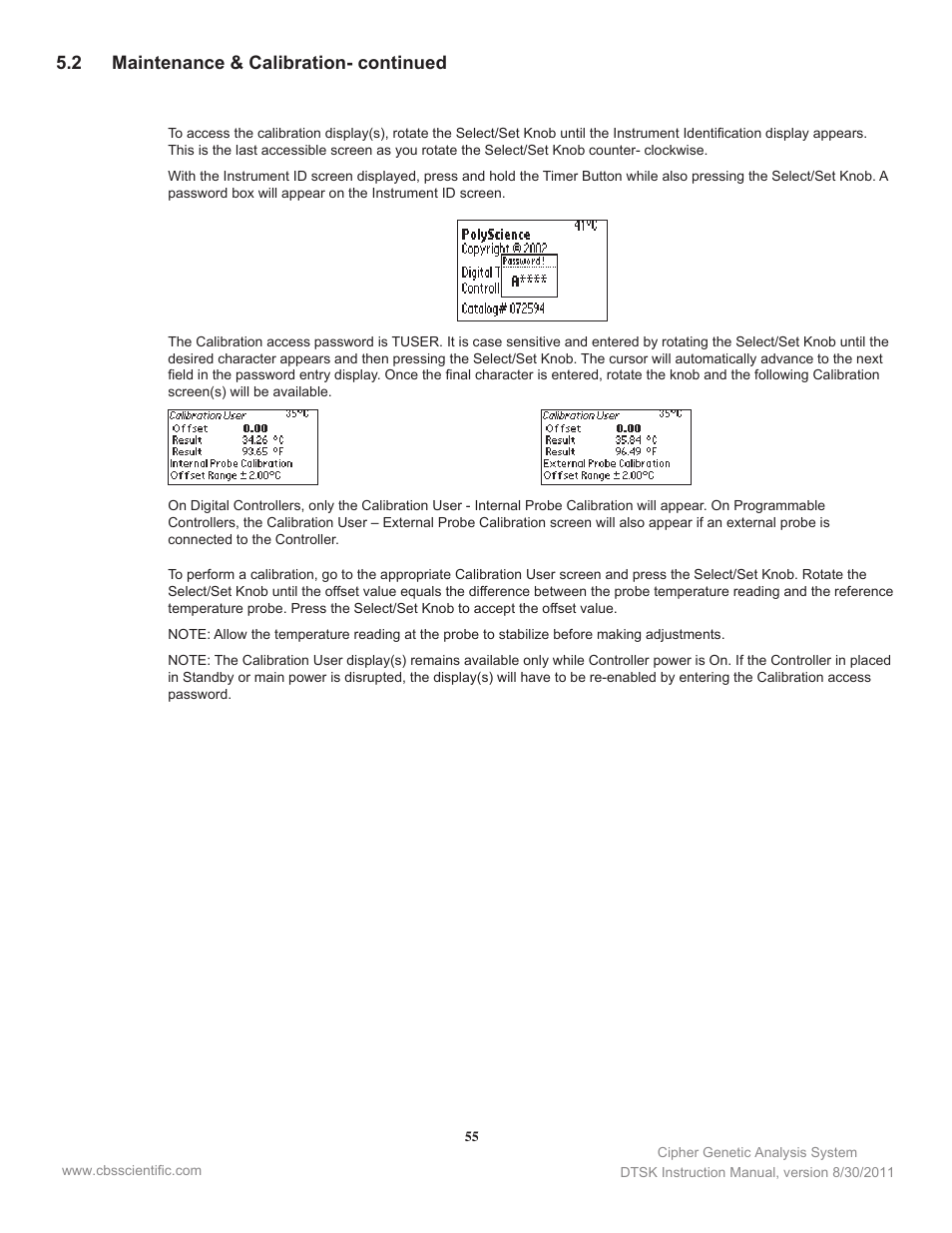 2 maintenance & calibration- continued | C.B.S. Scientific DTSK-2401-220 User Manual | Page 55 / 60