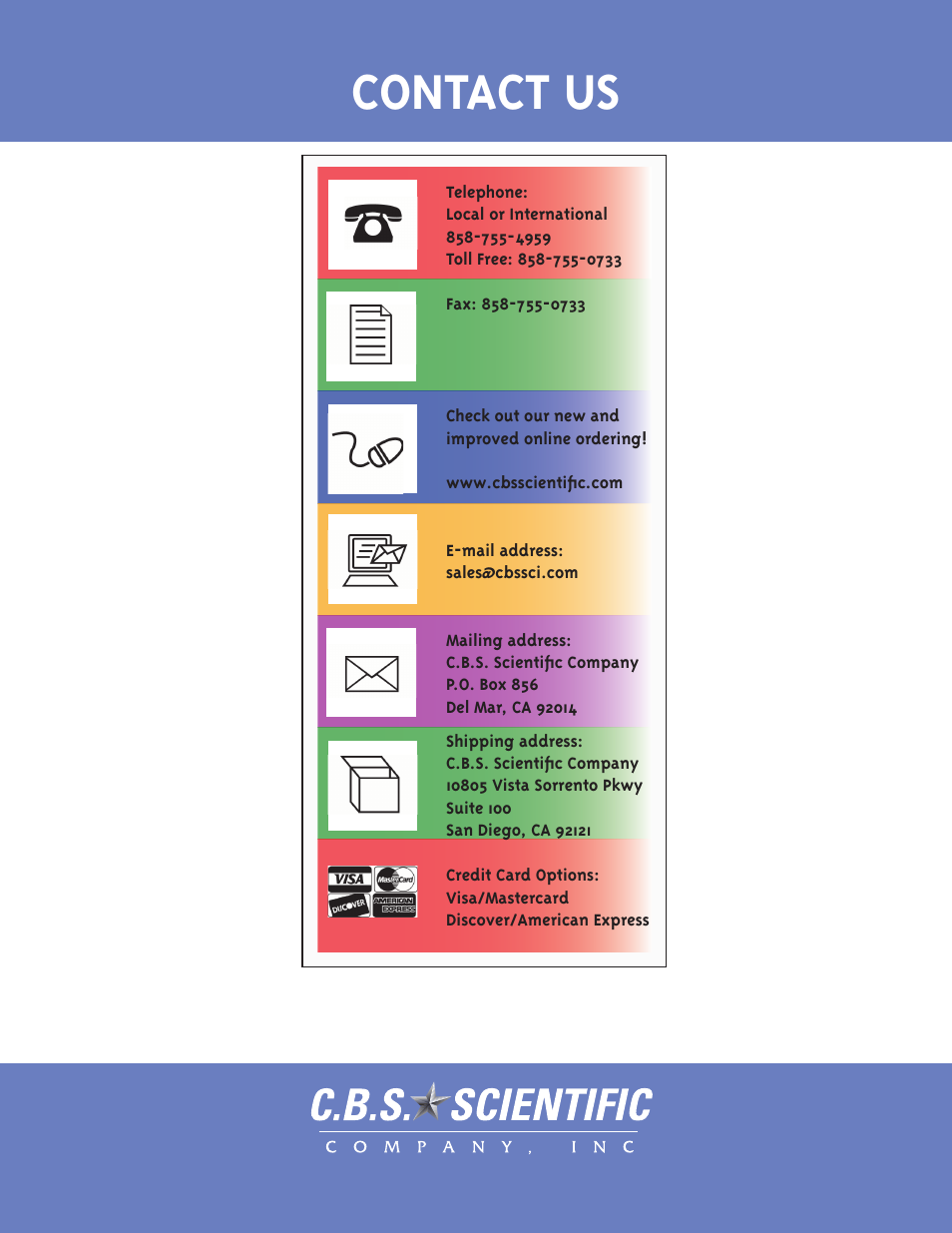 Contact us | C.B.S. Scientific DTSK-2401-220 User Manual | Page 60 / 60