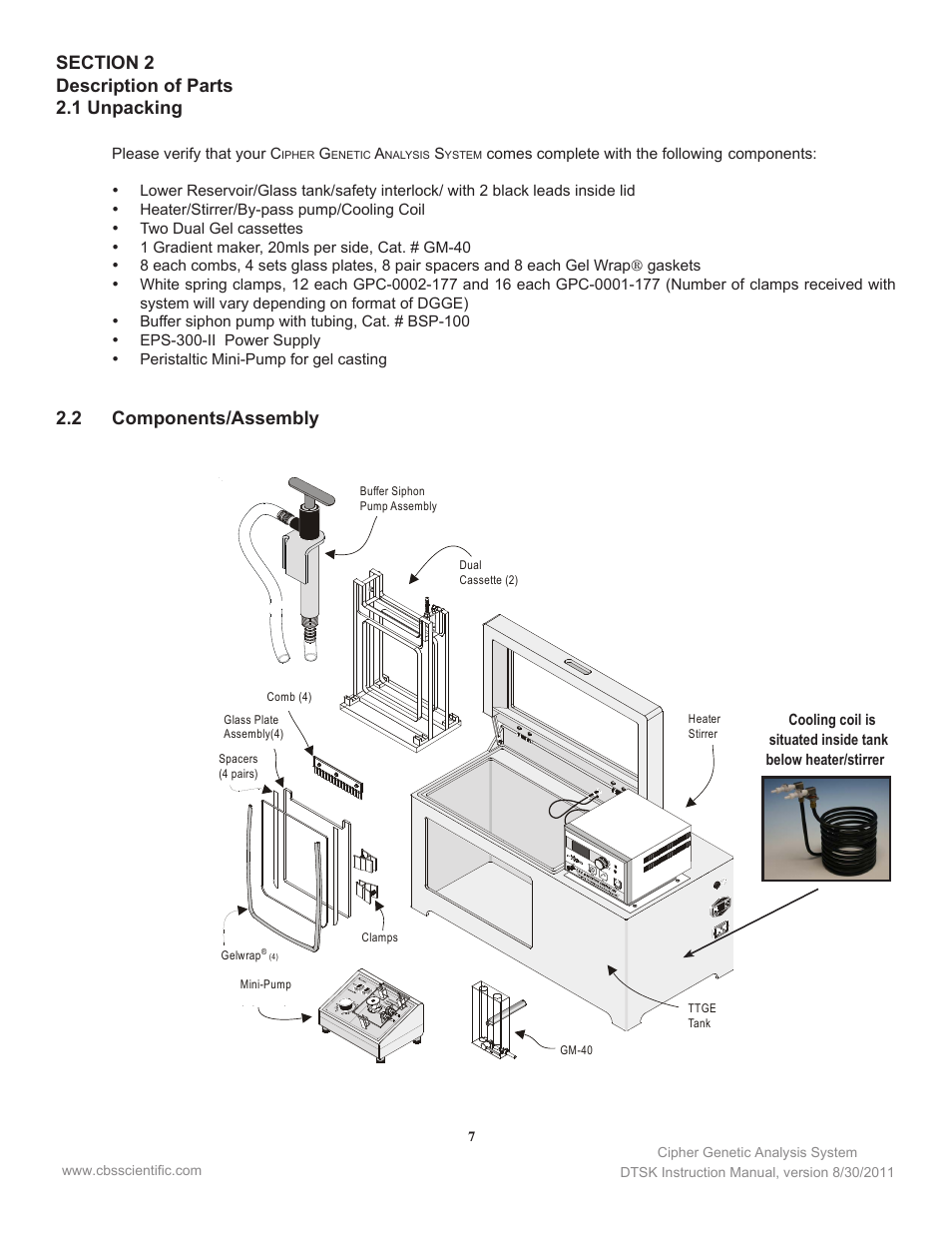 2 components/assembly | C.B.S. Scientific DTSK-2401-220 User Manual | Page 7 / 60