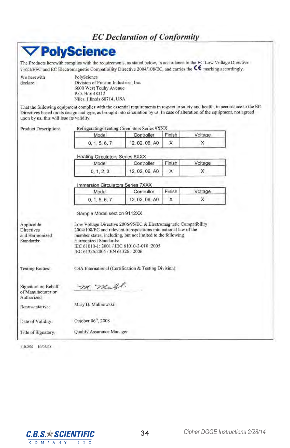 C.B.S. Scientific DGGEK-2401 User Manual | Page 34 / 36