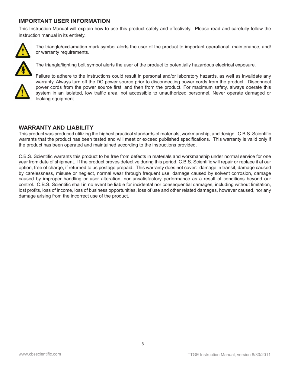 C.B.S. Scientific TTGEK-2401-220 User Manual | Page 3 / 60