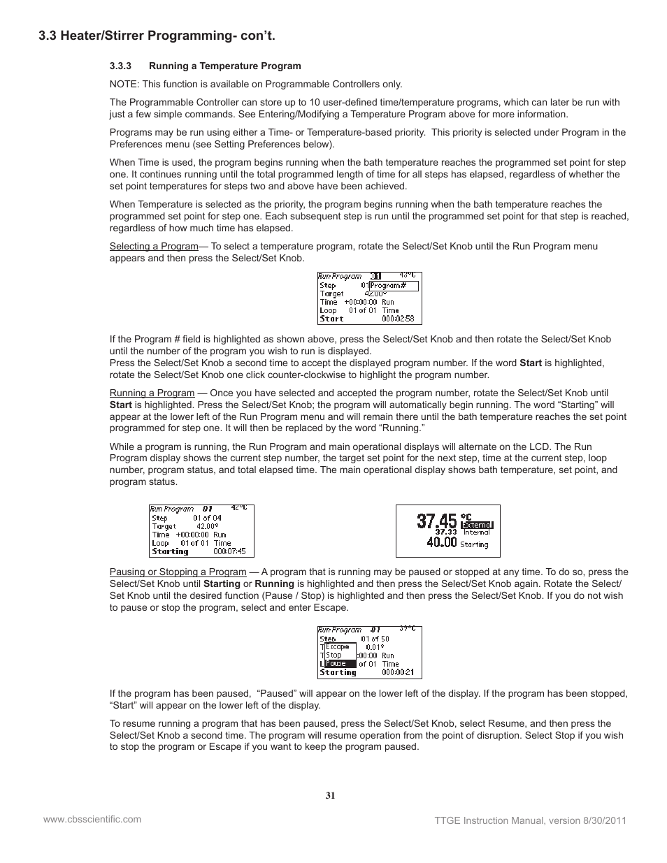 3 heater/stirrer programming- con’t | C.B.S. Scientific TTGEK-2401-220 User Manual | Page 31 / 60