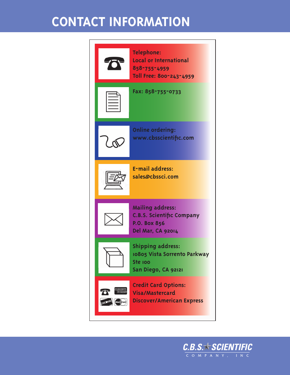 Contact information | C.B.S. Scientific PP-048-202-SS User Manual | Page 21 / 21