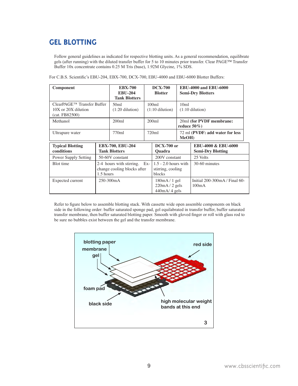 Gel blotting | C.B.S. Scientific TTGE-2401 User Manual | Page 9 / 16