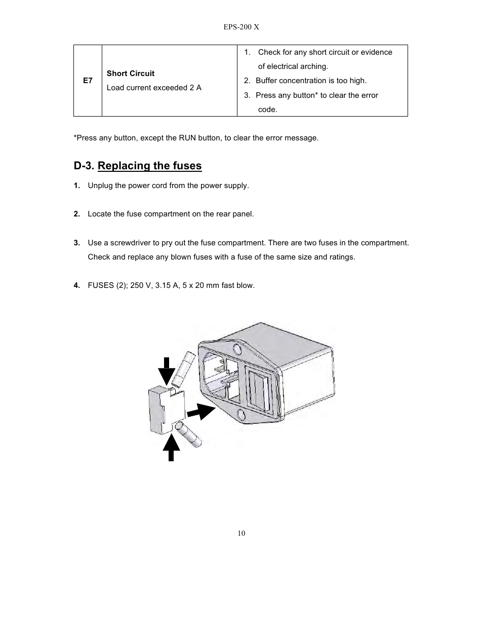 D-3. replacing the fuses | C.B.S. Scientific EPS – 200 X User Manual | Page 12 / 15