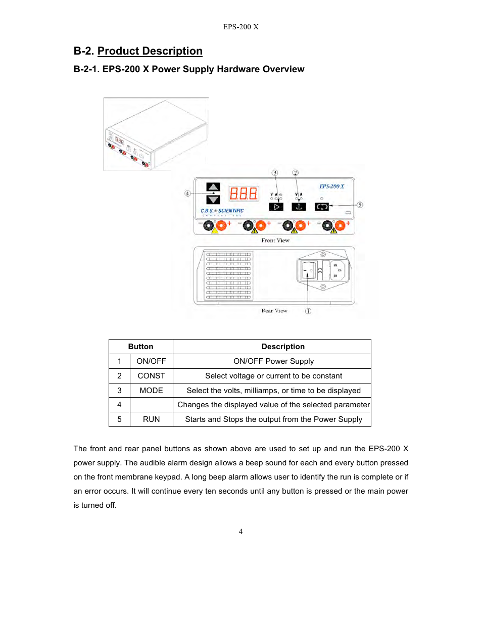 B-2. product description | C.B.S. Scientific EPS – 200 X User Manual | Page 6 / 15