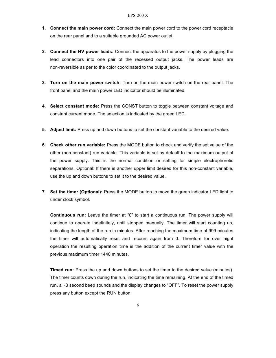 C.B.S. Scientific EPS – 200 X User Manual | Page 8 / 15