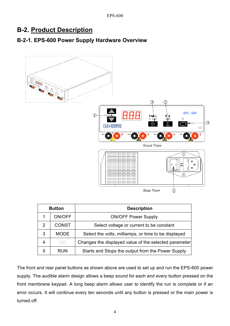 B-2. product description | C.B.S. Scientific EPS - 600 User Manual | Page 6 / 15