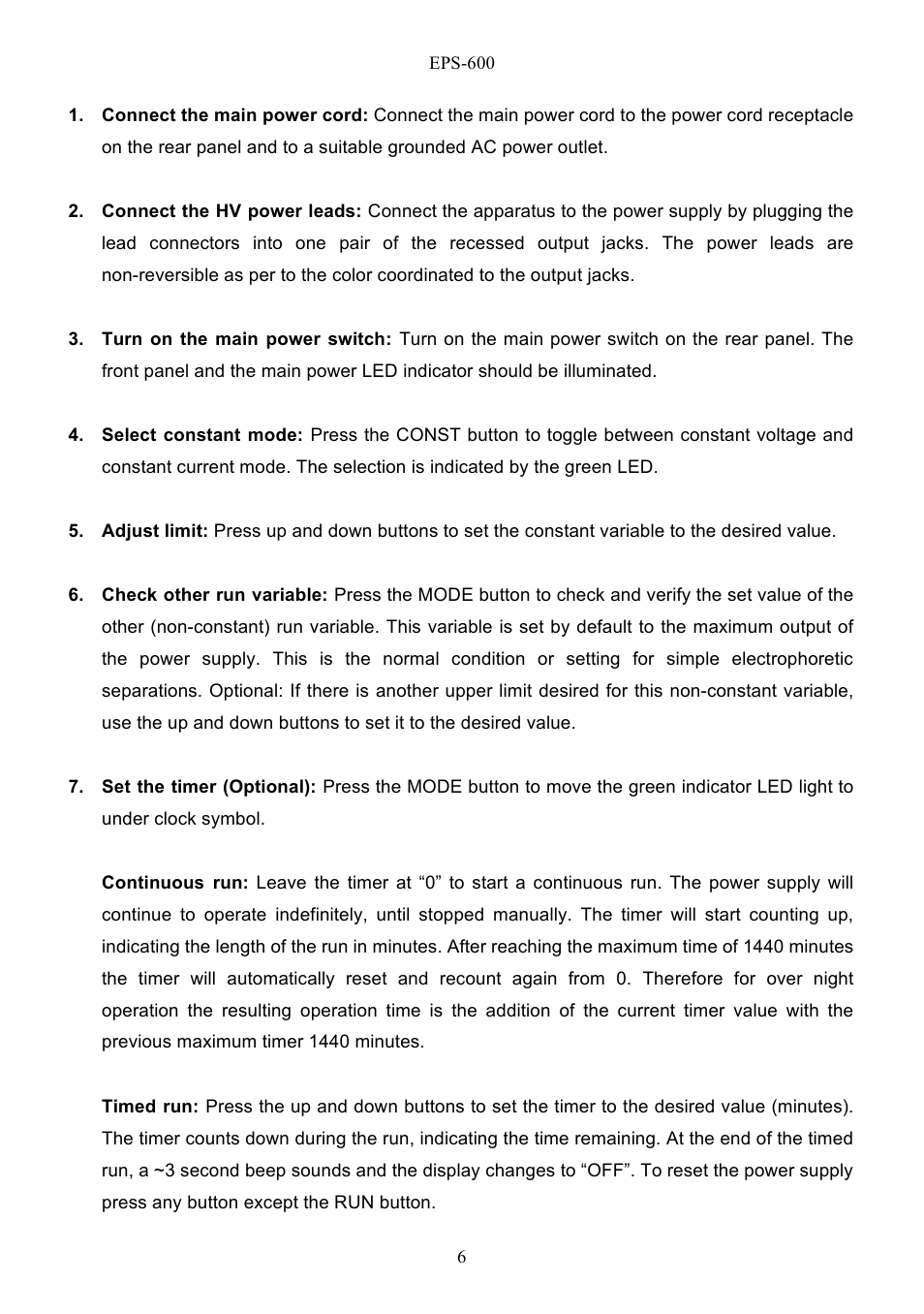 C.B.S. Scientific EPS - 600 User Manual | Page 8 / 15