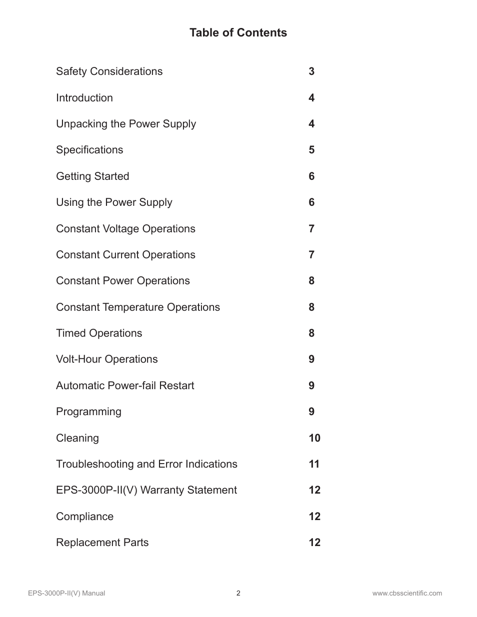 C.B.S. Scientific EPS-3000P-IIV User Manual | Page 2 / 14