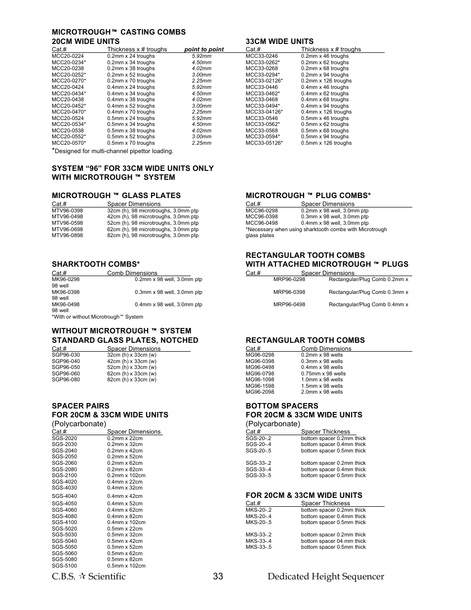 C.b.s.  scientific 33 dedicated height sequencer, For 20cm & 33cm wide units | C.B.S. Scientific DH Series User Manual | Page 33 / 40