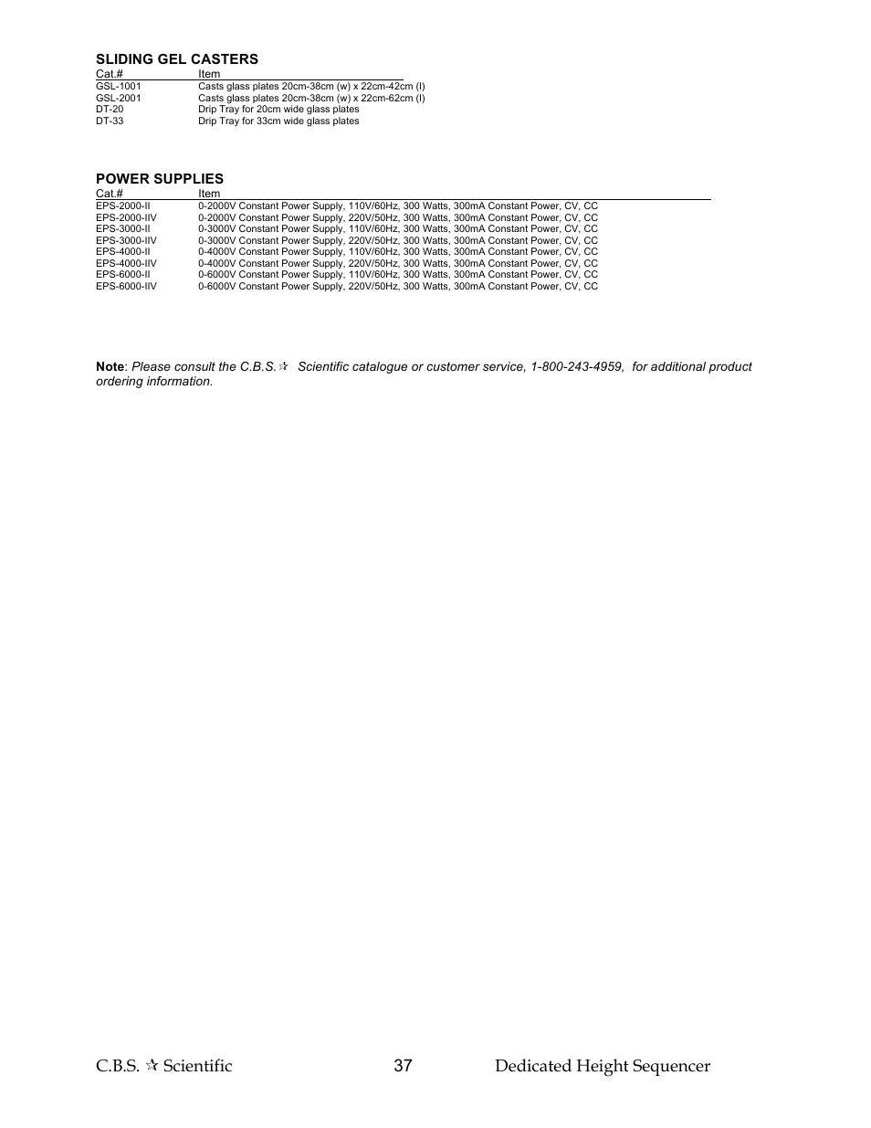 C.b.s.  scientific 37 dedicated height sequencer | C.B.S. Scientific DH Series User Manual | Page 37 / 40