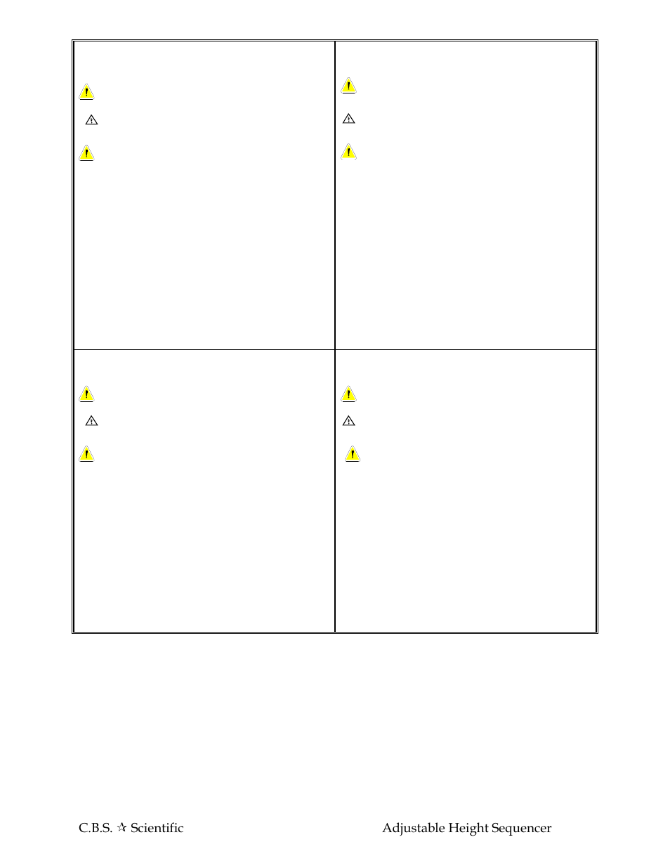 C.b.s.  scientific 4 adjustable height sequencer | C.B.S. Scientific SG Series User Manual | Page 4 / 36