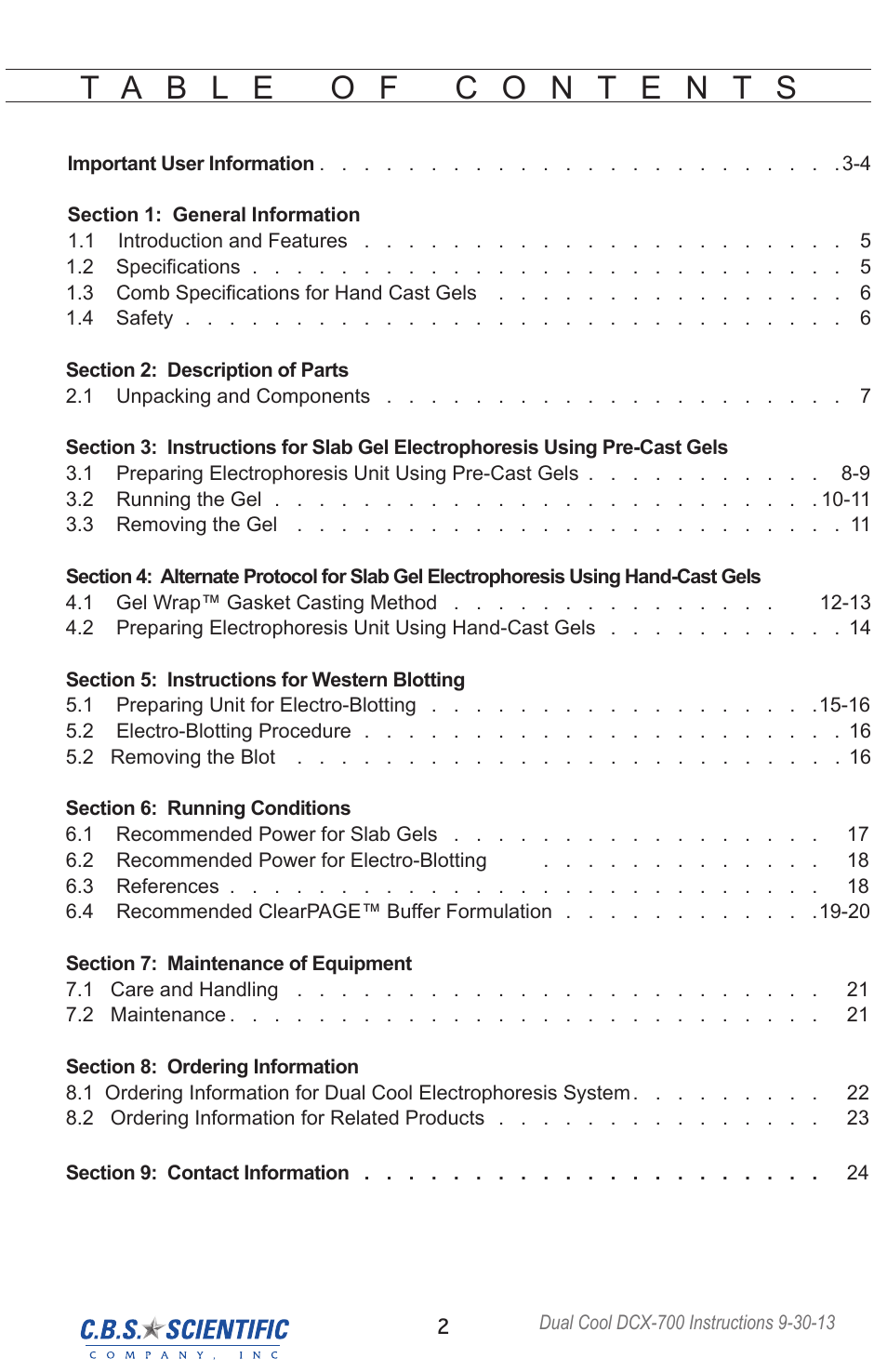 C.B.S. Scientific DCX-700 User Manual | Page 2 / 24