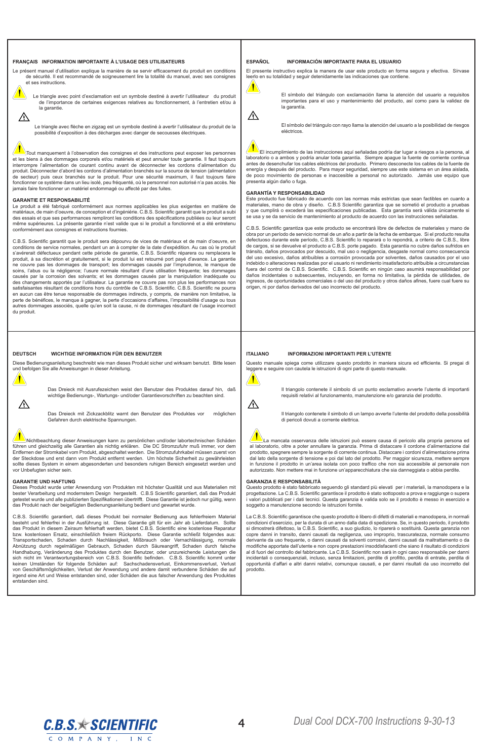 C.B.S. Scientific DCX-700 User Manual | Page 4 / 24