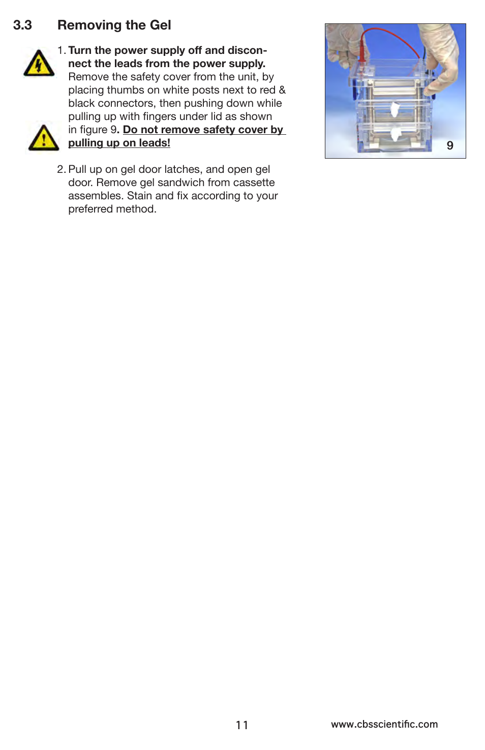3 removing the gel | C.B.S. Scientific QNX-700 User Manual | Page 11 / 24