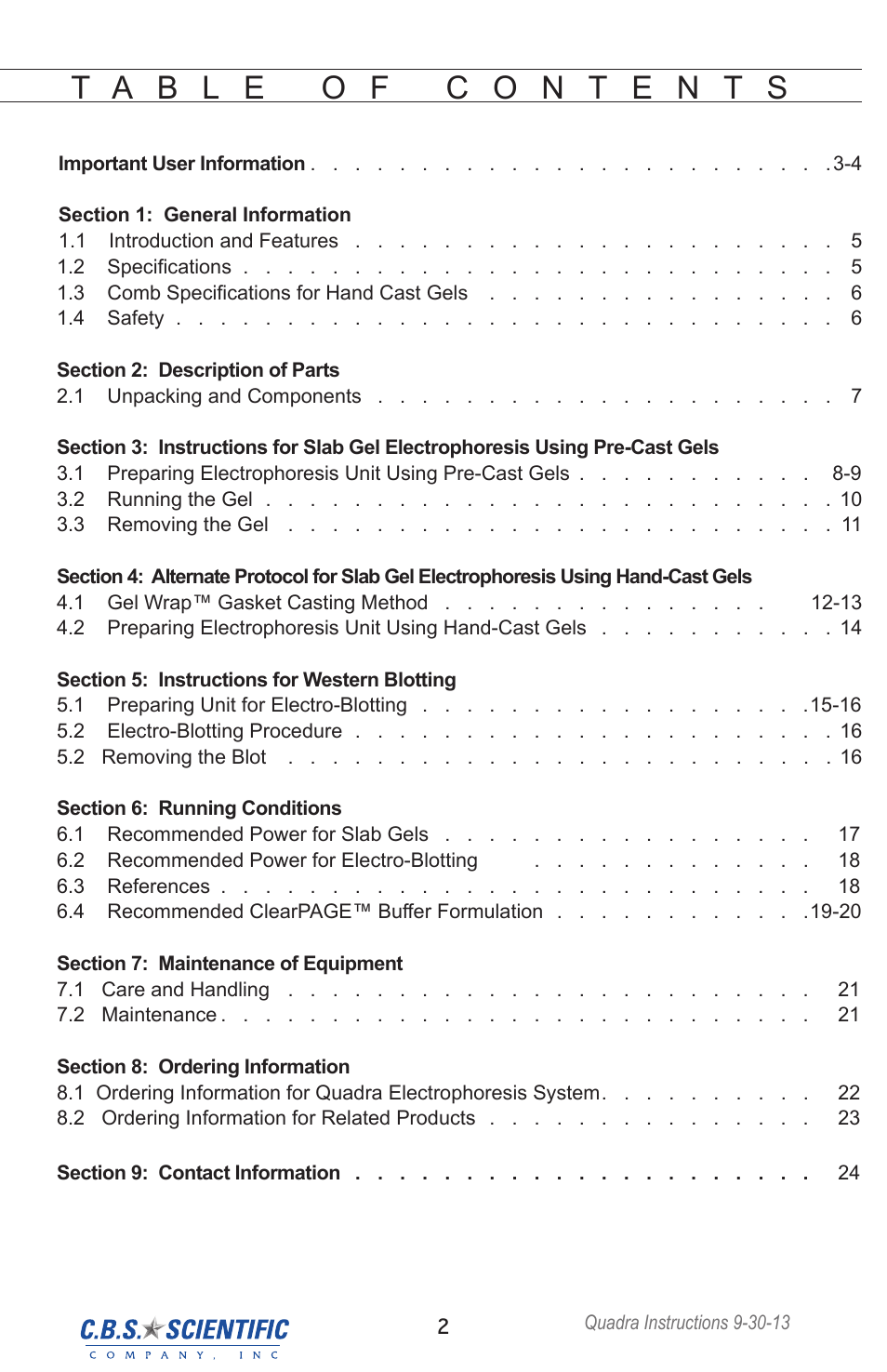 C.B.S. Scientific QNX-700 User Manual | Page 2 / 24