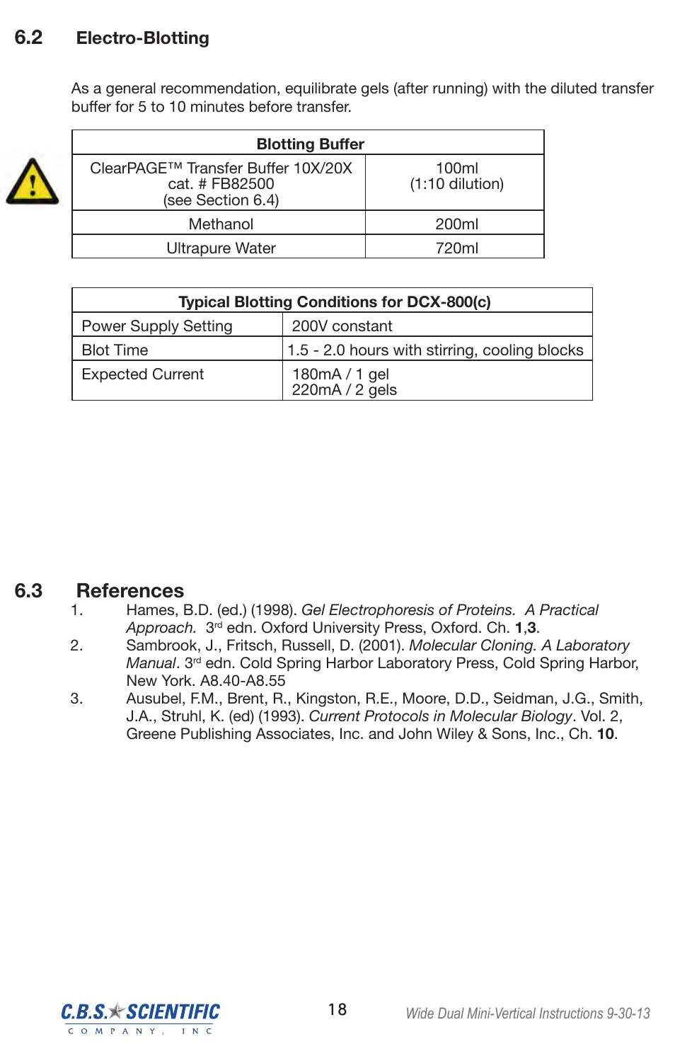 3 references, Electro-blotting | C.B.S. Scientific DCX-800 User Manual | Page 18 / 24