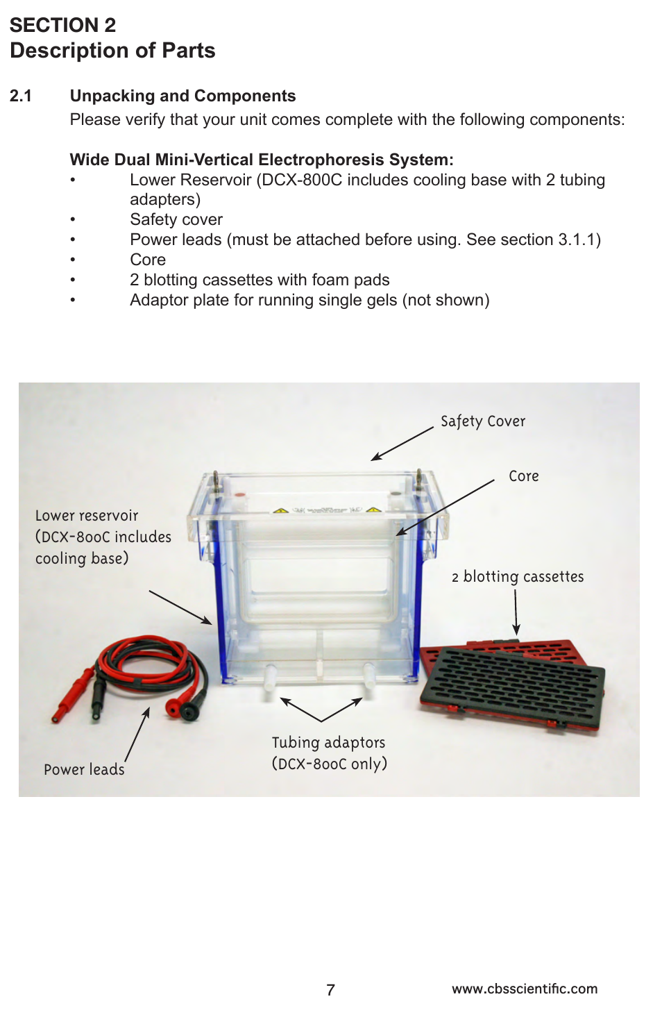 Description of parts | C.B.S. Scientific DCX-800 User Manual | Page 7 / 24