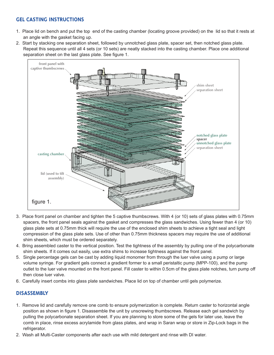 Gel casting instructions, Disassembly, Figure 1 | C.B.S. Scientific DCX-MC-10 User Manual | Page 3 / 3