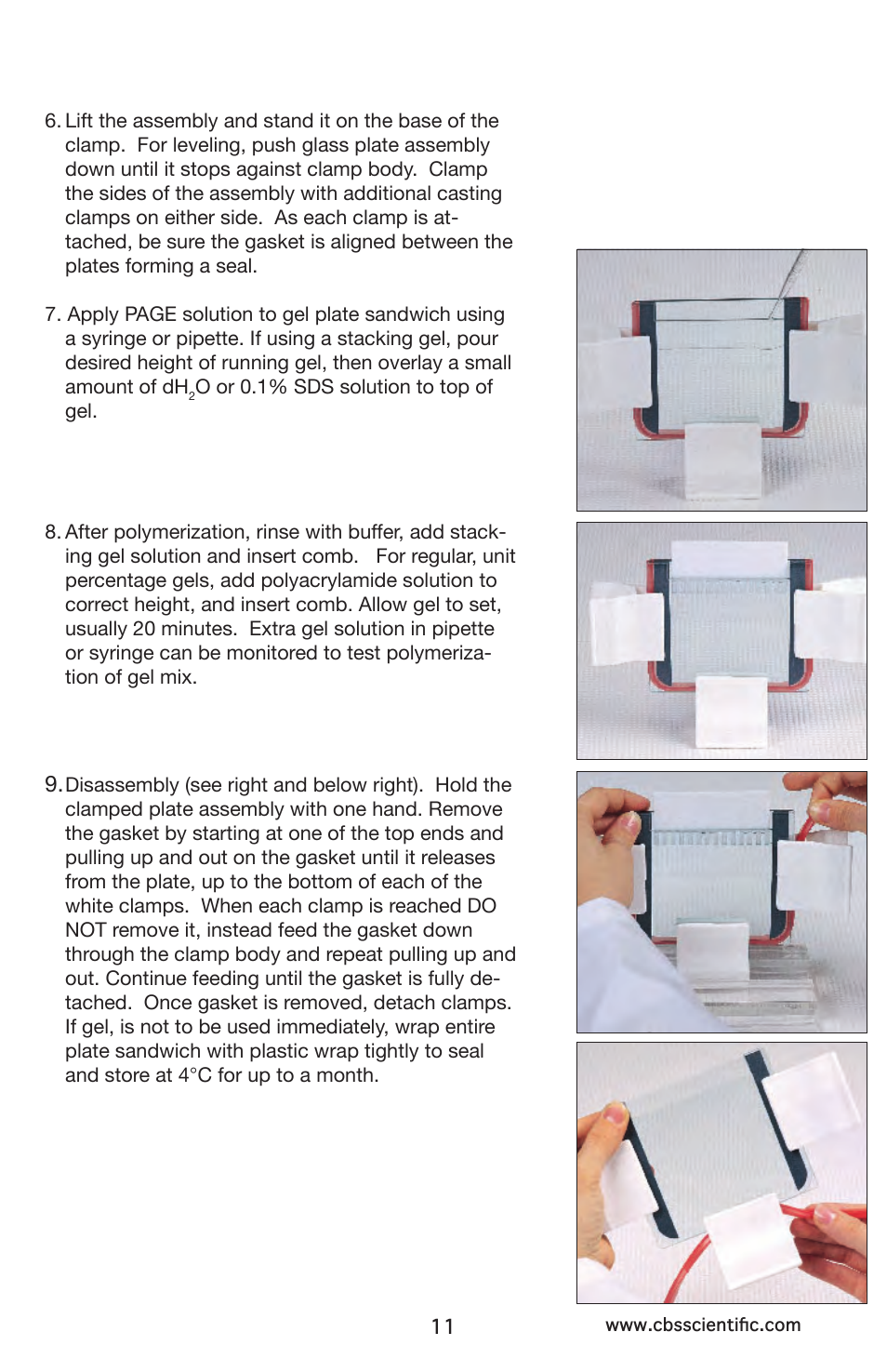 4 gel casting using gel wrap ™ gasket method | C.B.S. Scientific MGV-402 User Manual | Page 11 / 24