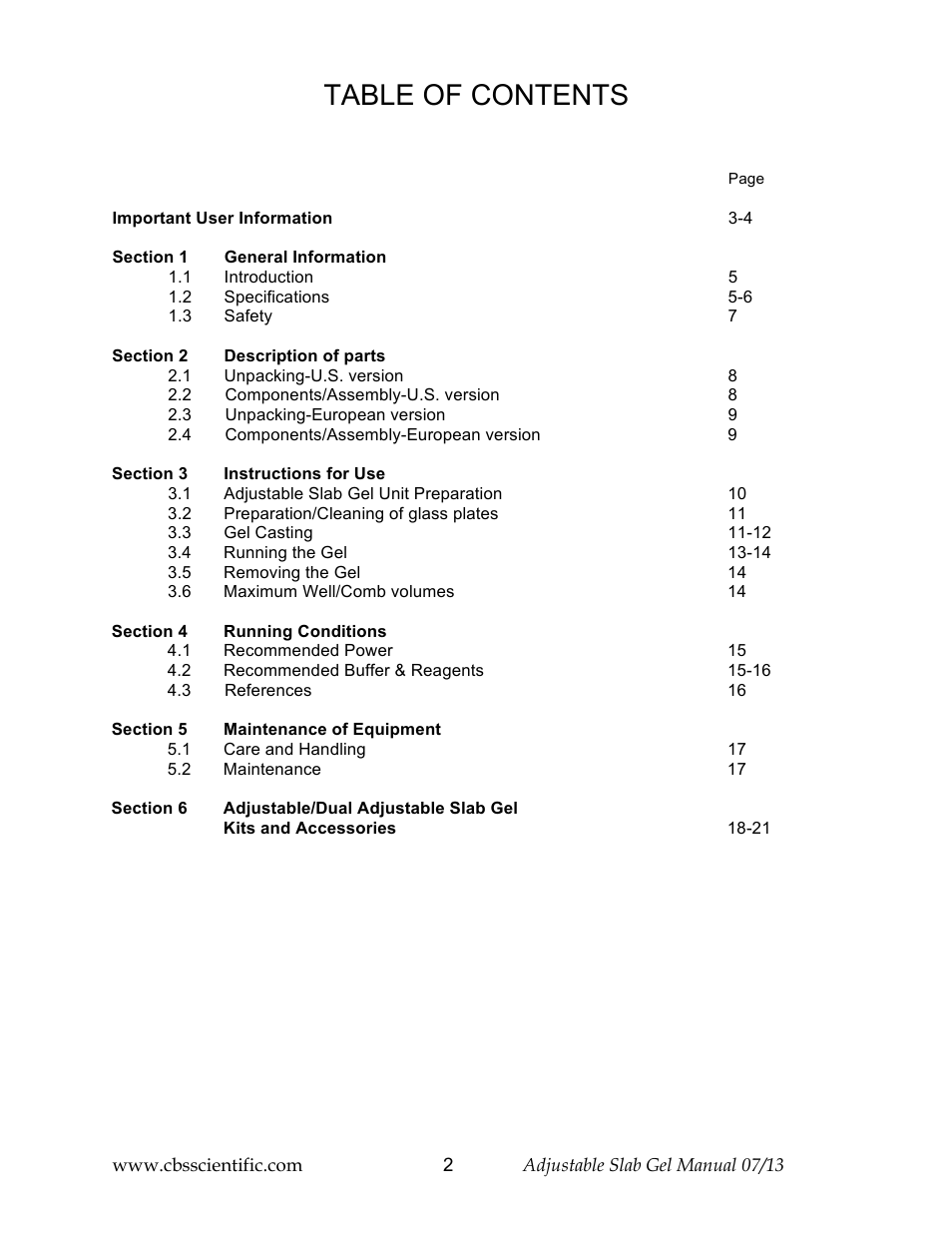 C.B.S. Scientific DASG-250-02 User Manual | Page 2 / 24