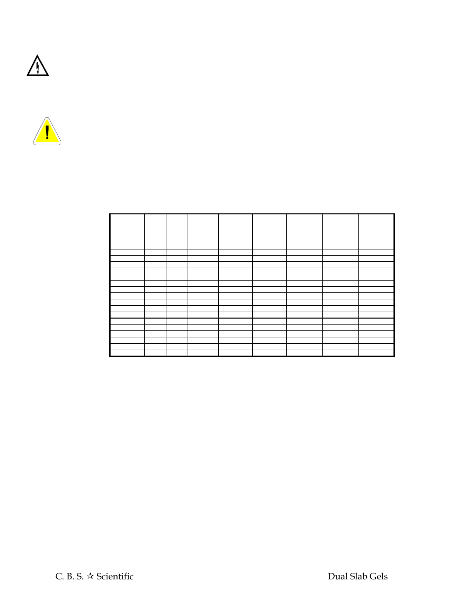 C. b. s.  scientific 11 dual slab gels, 5 removing the gel, 6 maximum well/comb volumes | Table 1---combs | C.B.S. Scientific DSG Series User Manual | Page 11 / 20