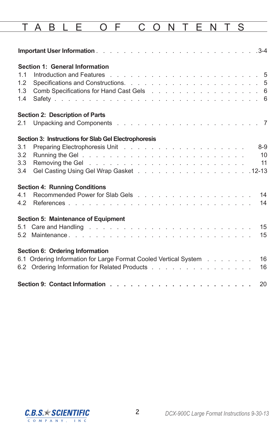 C.B.S. Scientific DCX-900C User Manual | Page 2 / 20