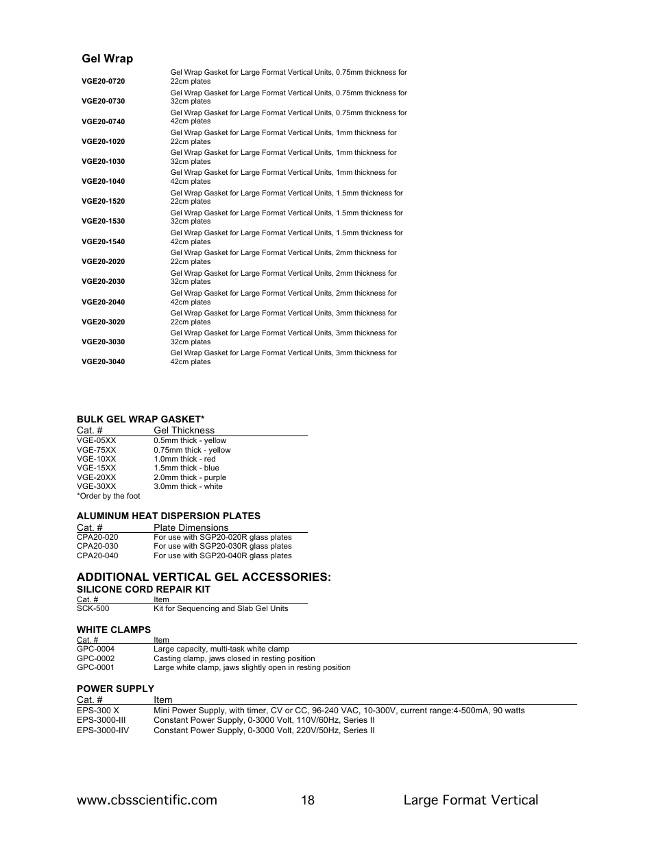 Gel wrap, Additional vertical gel accessories | C.B.S. Scientific LDASG-400-20 User Manual | Page 18 / 18