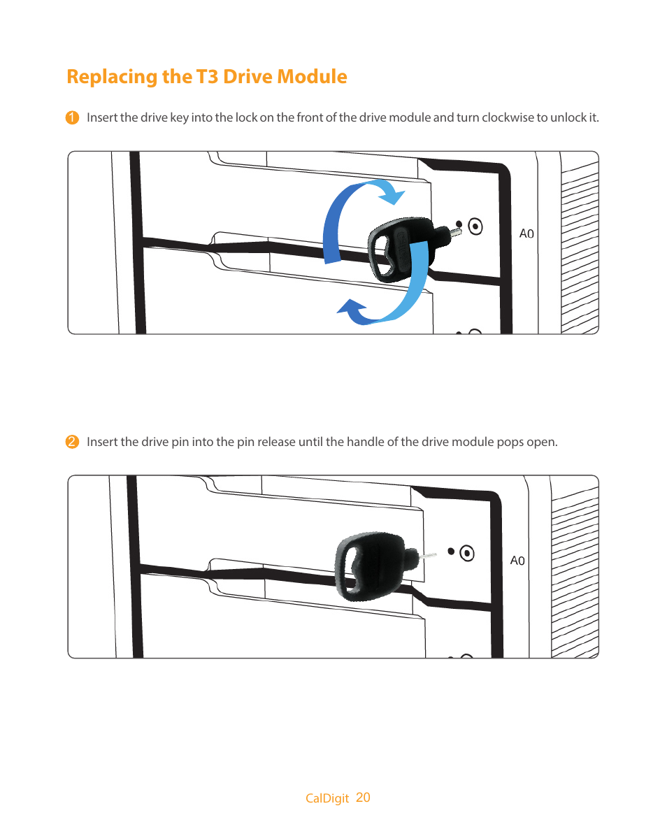 Replacing the t3 drive module | CalDigit T3 Thunderbolt 2 User Manual | Page 20 / 28