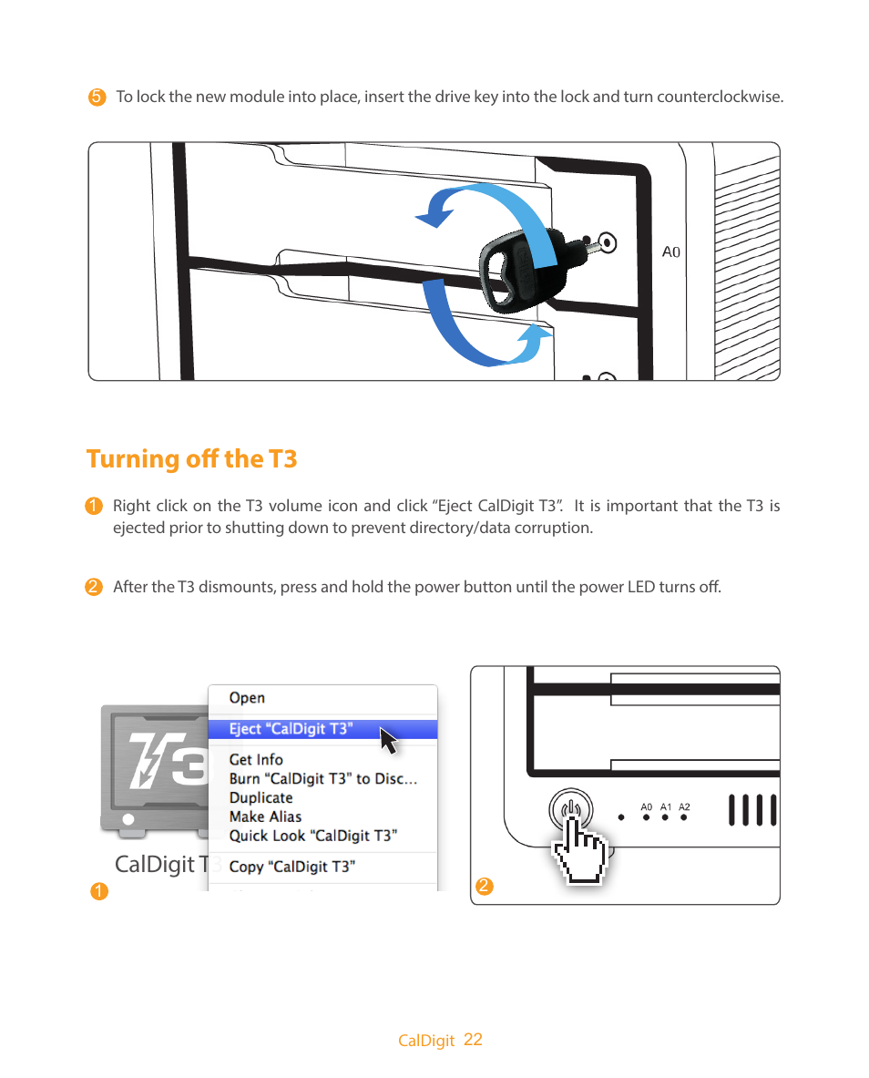 Turning off the t3, Caldigit t3 | CalDigit T3 Thunderbolt 2 User Manual | Page 22 / 28