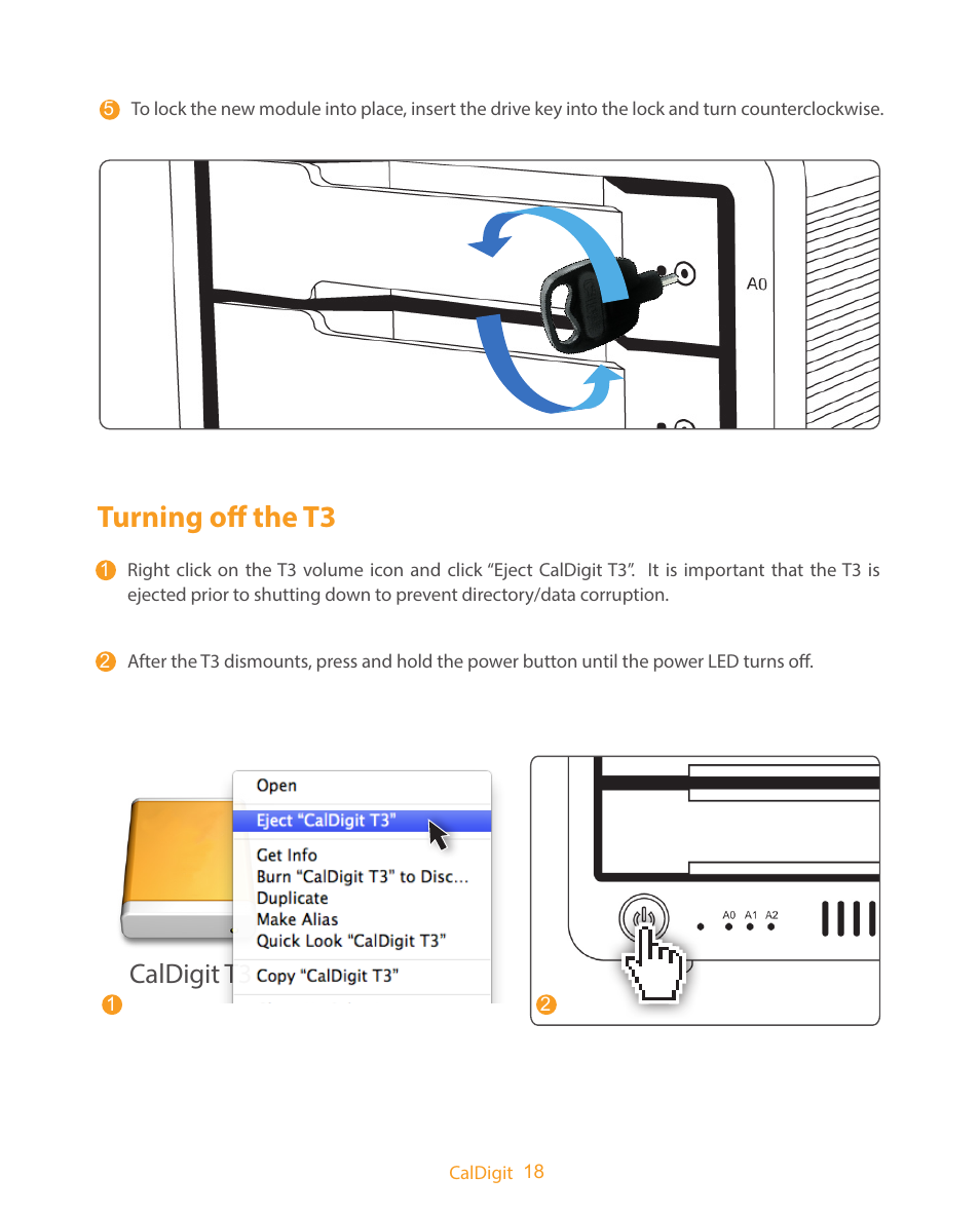 Turning off the t3, Caldigit t3 | CalDigit T3 User Manual | Page 18 / 20