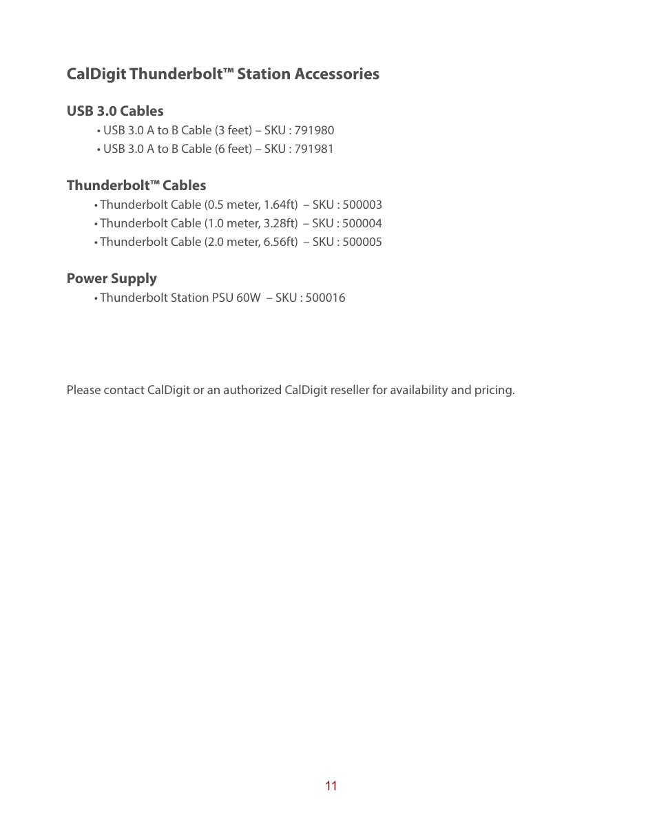 Caldigit thunderbolt™ station accessories | CalDigit Thunderbolt Station User Manual | Page 11 / 12
