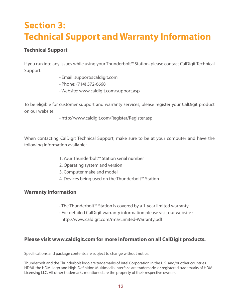 CalDigit Thunderbolt Station User Manual | Page 12 / 12