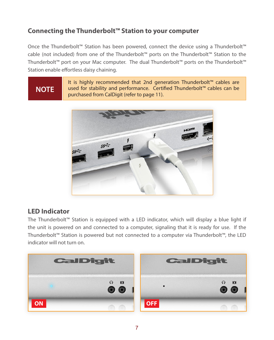 Led indicator | CalDigit Thunderbolt Station User Manual | Page 7 / 12