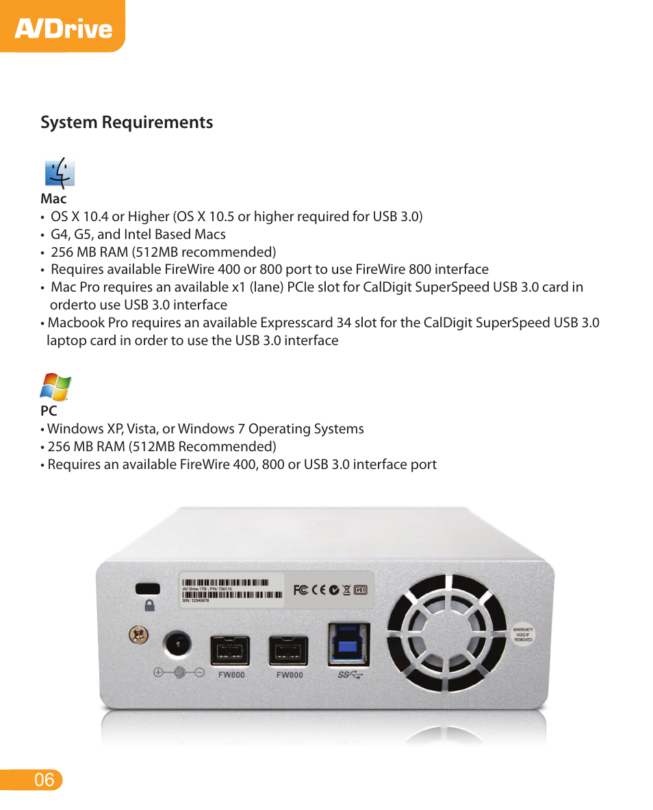 System requirements | CalDigit AV Drive User Manual | Page 6 / 21