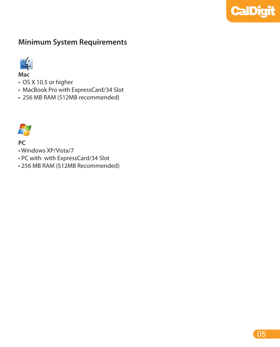 Minimum system requirements | CalDigit USB 3 card for laptop User Manual | Page 5 / 15