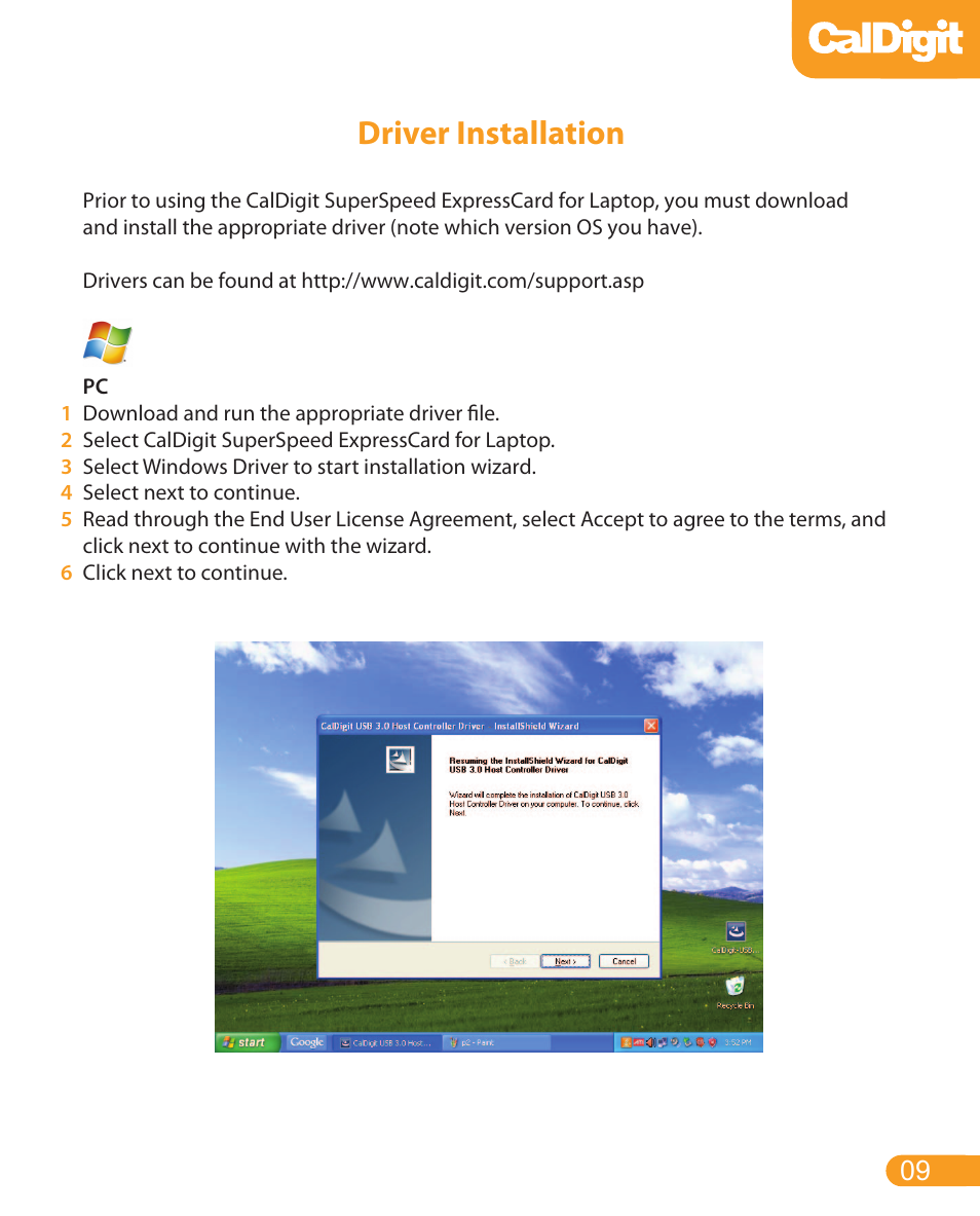 Driver installation | CalDigit USB 3 card for laptop User Manual | Page 9 / 15