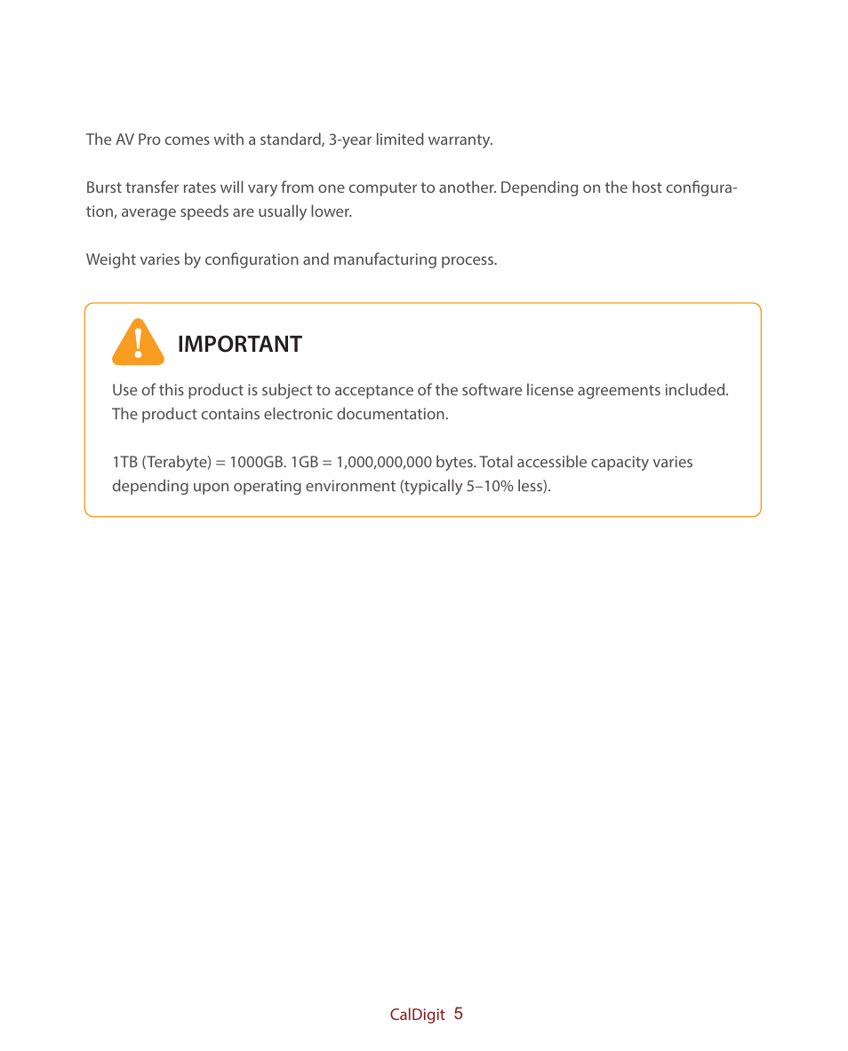 Important | CalDigit AV Pro Combo User Manual | Page 5 / 21