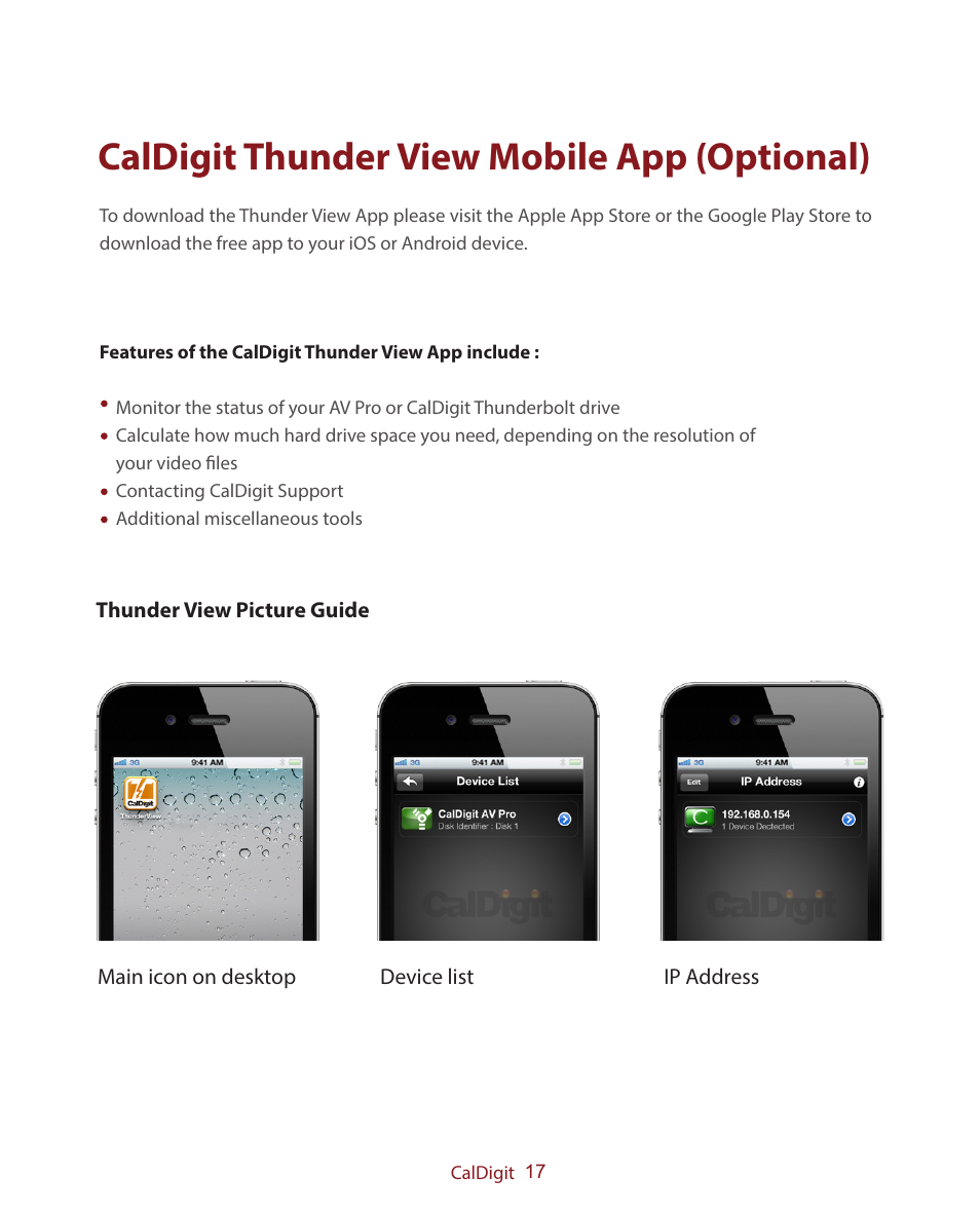 Caldigit thunder view mobile app (optional) | CalDigit AV Pro USB 3 Only User Manual | Page 17 / 21