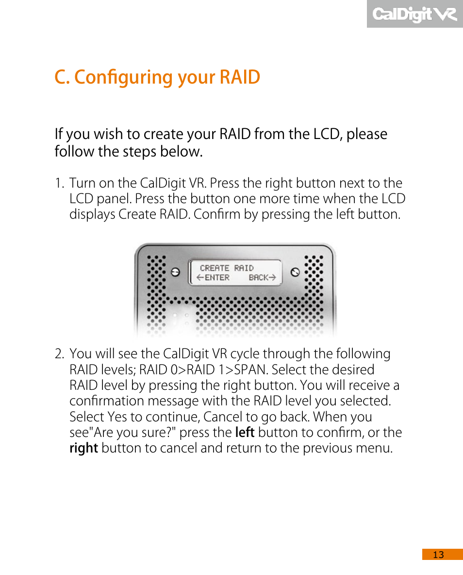 C. configuring your raid | CalDigit VR User Manual | Page 13 / 20
