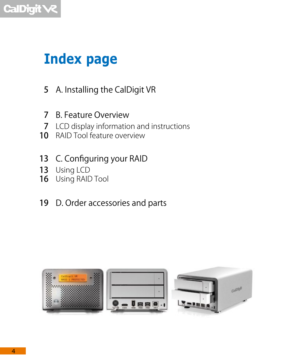 Index page | CalDigit VR User Manual | Page 4 / 20